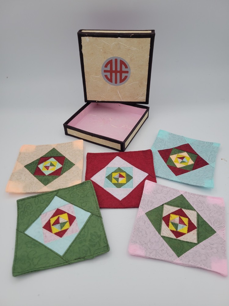Korean Traditional Ramie Patchwork Rectangle Coasters (Set of 5pcs). New.