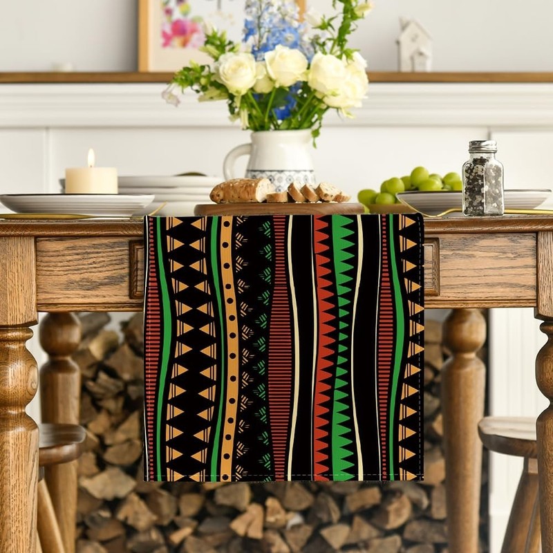 Traditional African Tribal Table Runner 13x72 Inch - Black History Month Decor, gallery