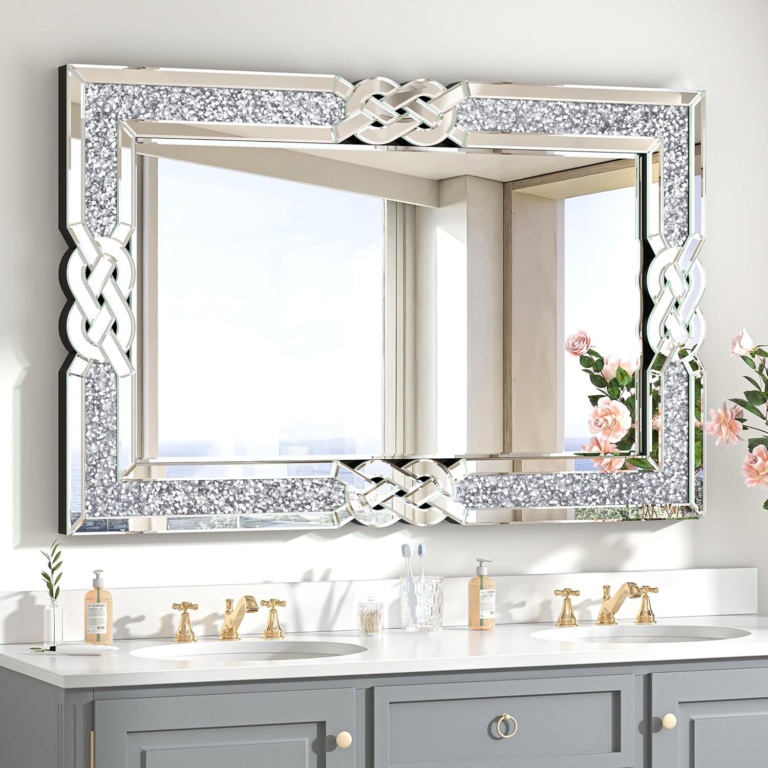 Crystal Crush Diamond Wall Mirror Rectangle Silver Mirrors for Wall Decorative gallery