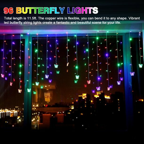 Butterfly Curtain Lights, EEEkit 8 Modes Fairy Lights String with Remote, IP44 W gallery