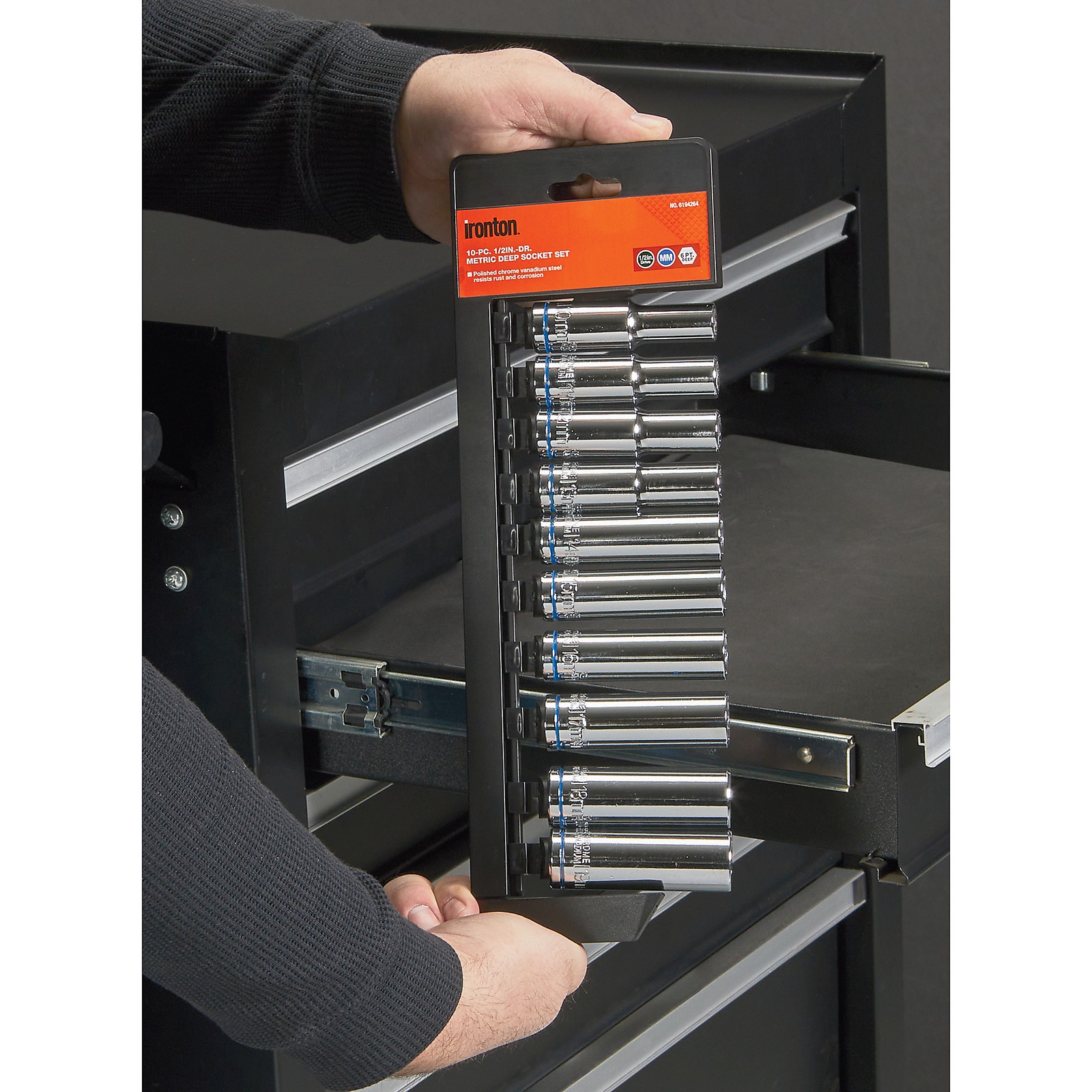Ironton 6-Pt. Deep Socket Set, 10-Pc., Metric, 1/2in. Drive, Chrome Vanadium gallery