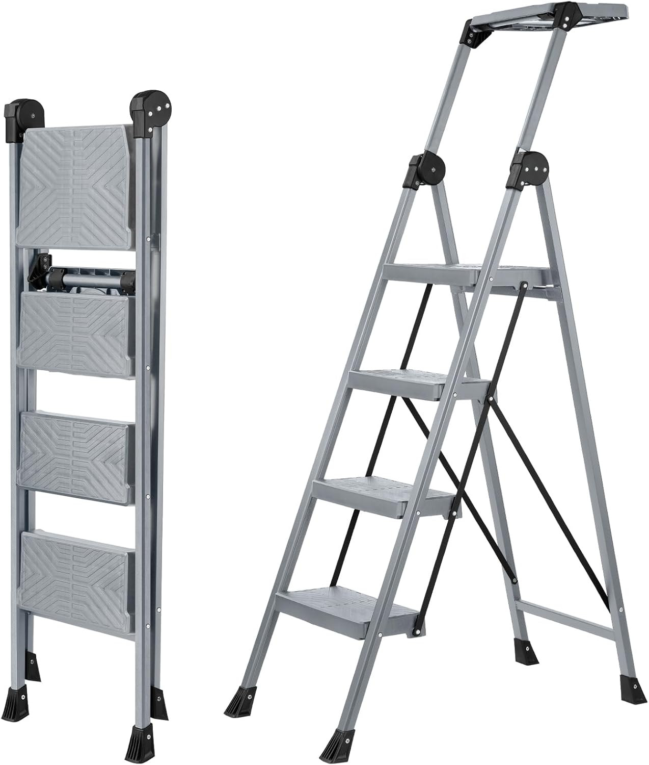 4 Step Ladder, Foldable Step Stool Ladder with Handrails & Tray, 660 Lbs Heavy D gallery