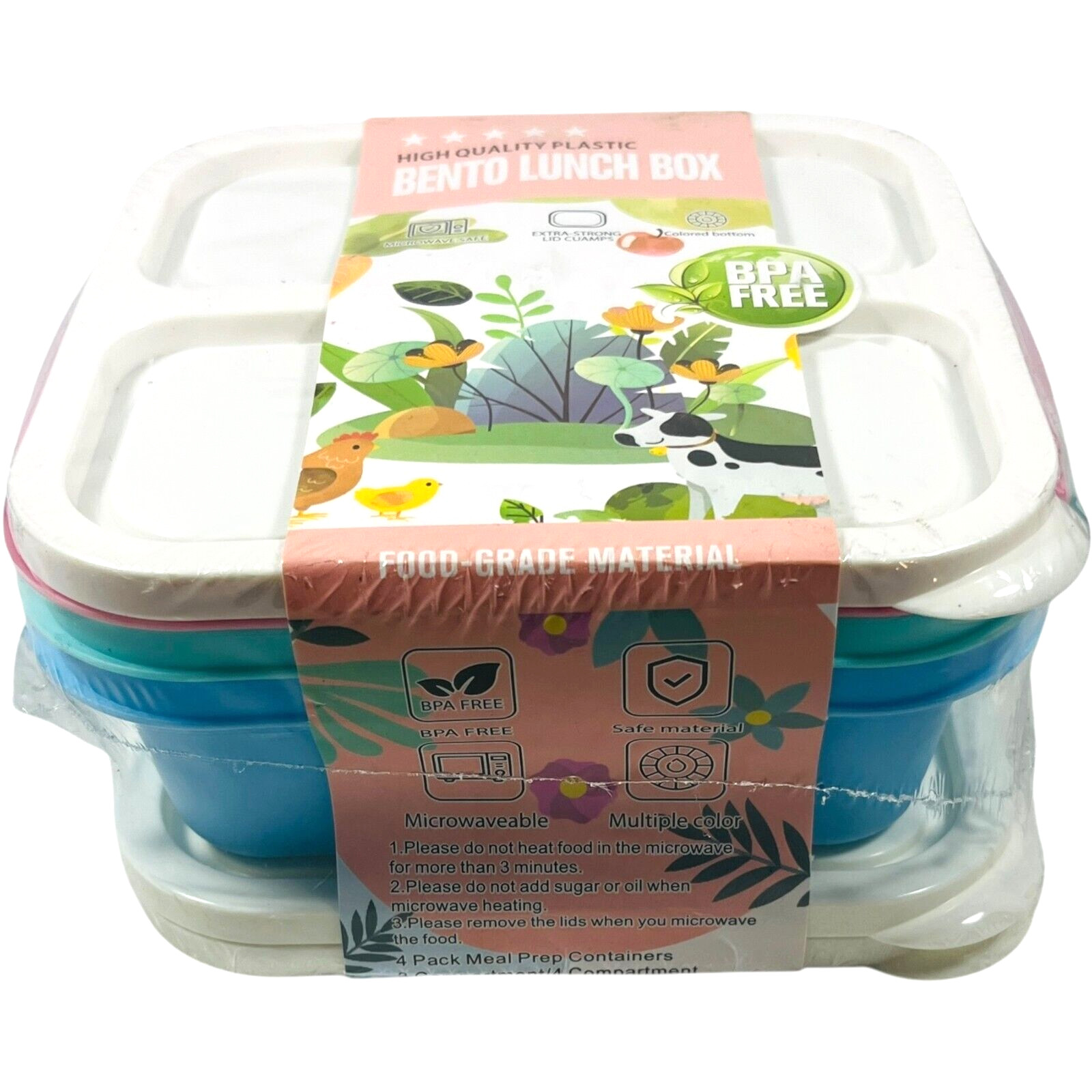 High Quality Plastic Bento Lunch Box 4 Pack BPA FREE Food Grade Material gallery