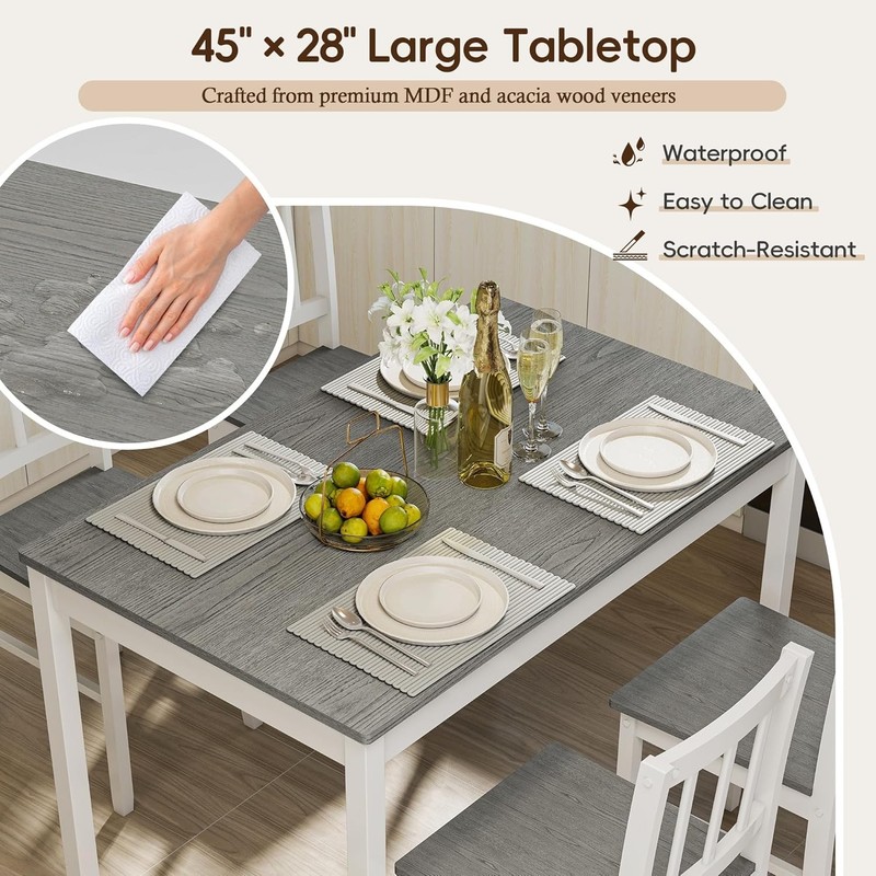 5-Piece Dining Table Set for 4, Solid Wood Farmhouse Rectangular Kitchen Table gallery
