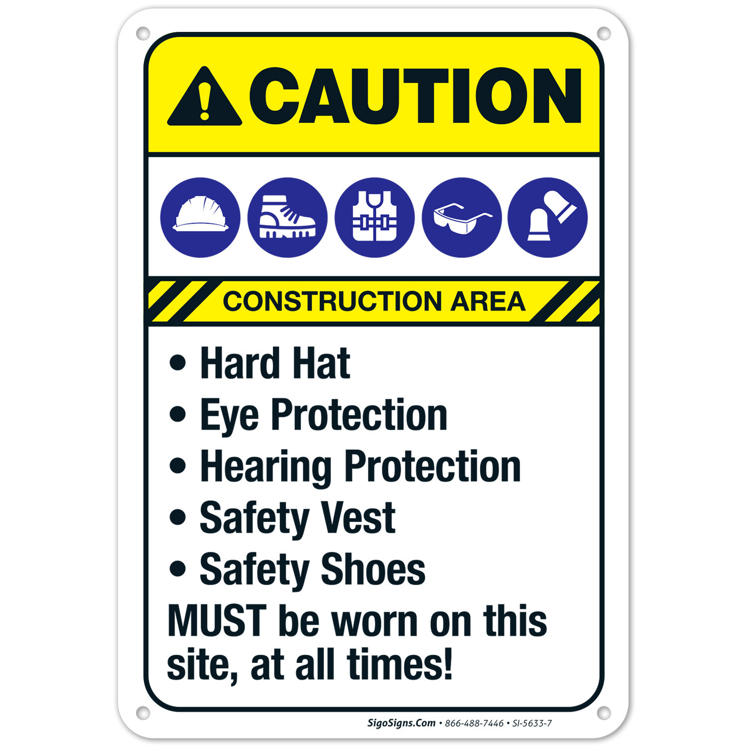 Hard Hat Eye Protection Hearing Protection Safety Vest Sign, ANSI Caution Sign, gallery