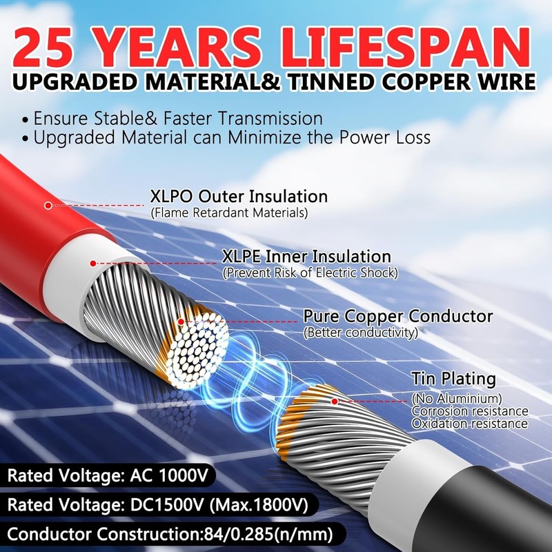 High-Efficiency 100FT Double 10AWG Solar Extension Cable for RV and PV Systems gallery