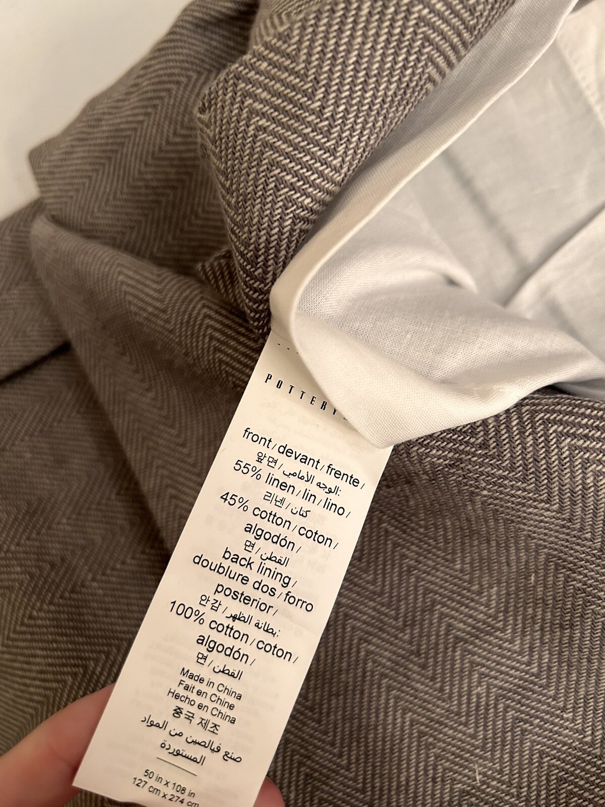 Pottery Barn Stella Herringbone Cotton Linen Curtains Gray 50”x108” S/2 NWOT gallery