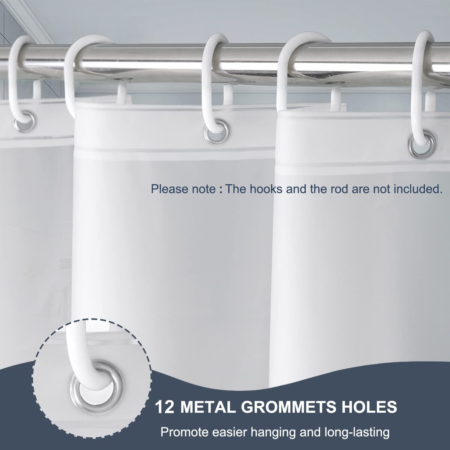 Opaque Peva Shower Liner 74 Inches, Rustproof Grommets, 5 Bottom Magnets, White gallery