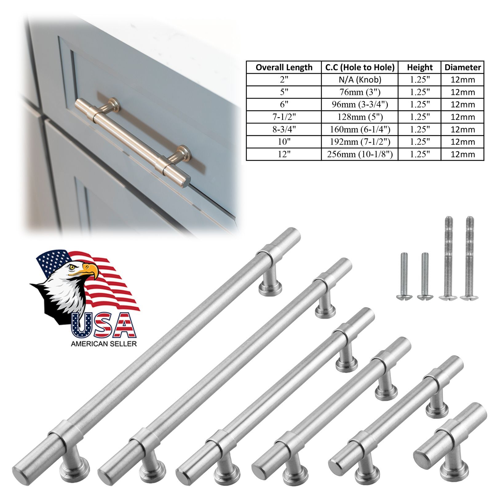 Brushed Nickel Kitchen Cabinet Handles Bathroom Knobs Bar Pulls Stainless Steel gallery