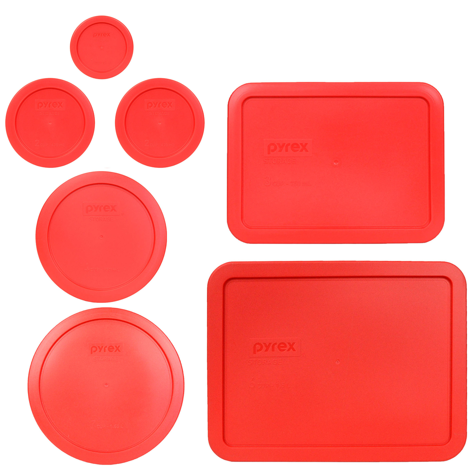 Pyrex 7211-PC, 7210-PC, 7402-PC, 7201-PC, 7200-PC, & 7202-PC Red Lid Combo gallery
