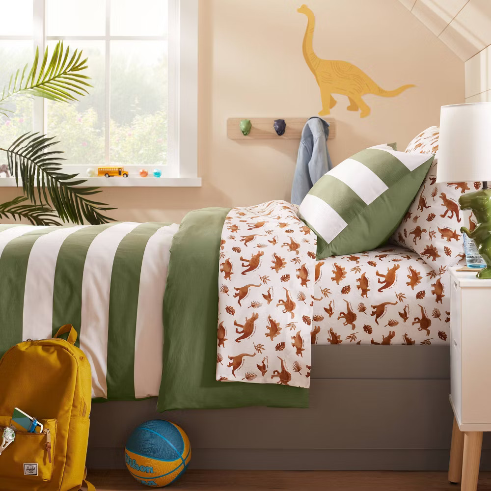 Queen Dinosaur Cotton Sheet Set Watercolor Brown - Pillowfort gallery