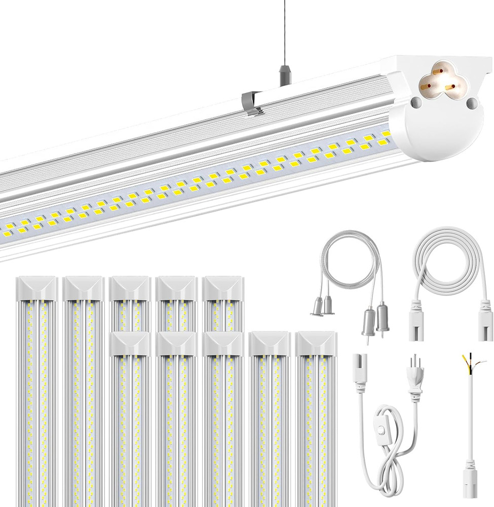 10Pack 8FT LED Shop Light, 6000K White 100W Super Bright, 15000Lm V Shape Garage
