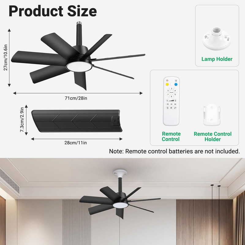 28In Socket Fan Light, 4000LM Ceiling Fans with Lights and Remote, 3000K-6500K 3 gallery