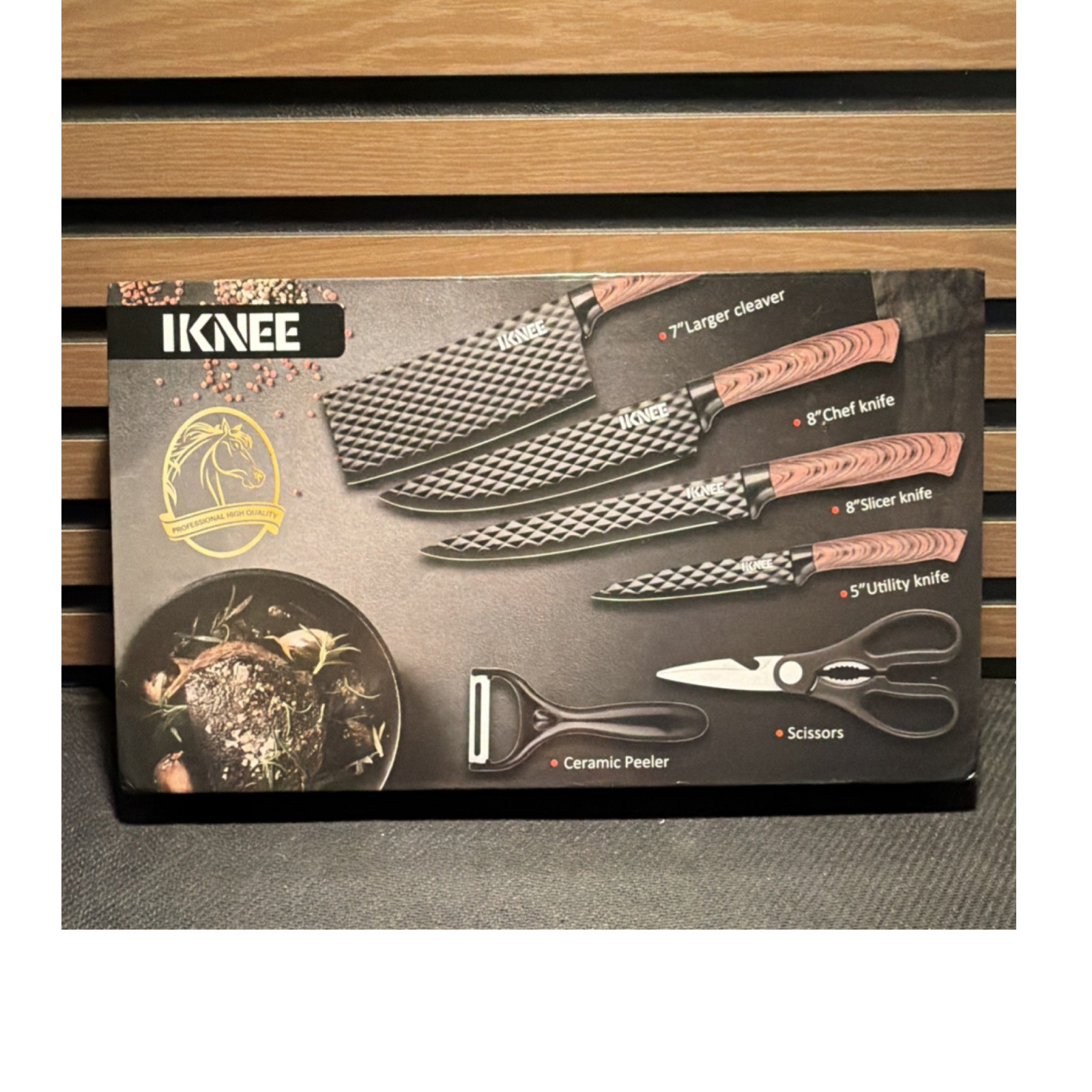 IKNEE Kitchen Knife Set: Cleaver, Chef, Slicer, Utility, Peeler, Scissors, PP gallery