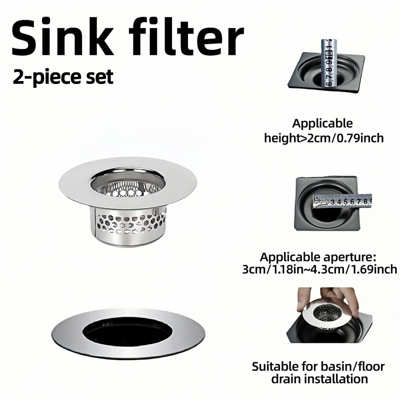 Bathroom Sink & Bathtub Drain Filter Strainer Set - 2 Pack Hair Silver gallery