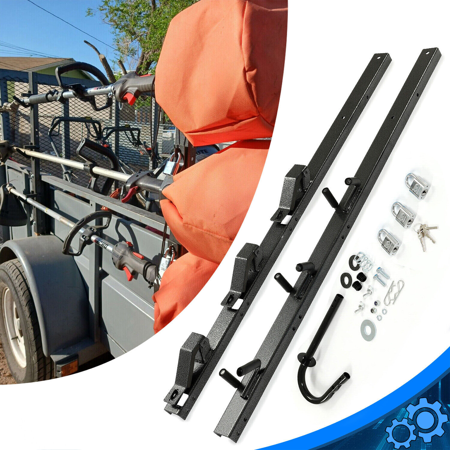 3-Place Weeder Edge Trimmer Rack Holder for open Landscape Trailer Lockable gallery