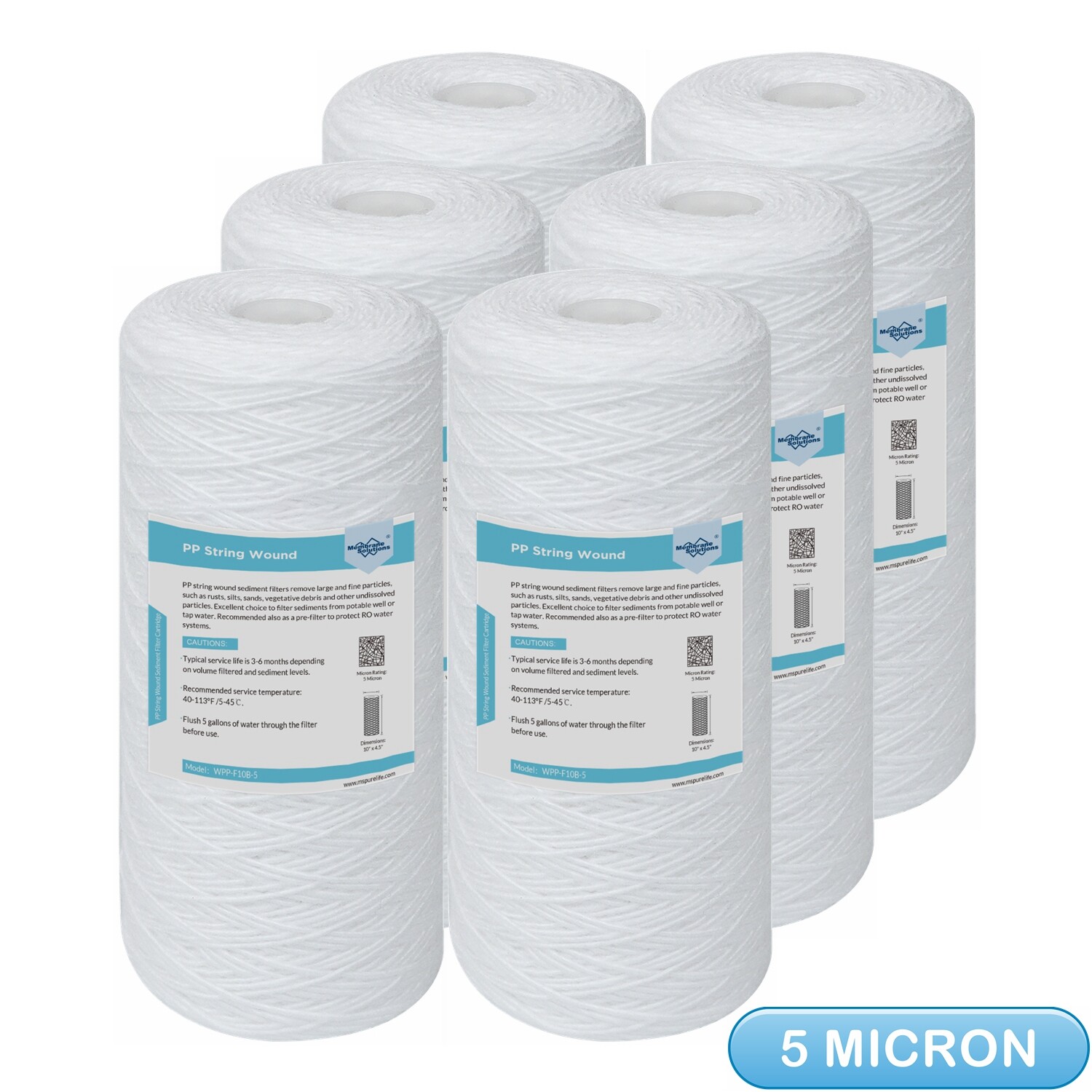 6 Pack 10"x4.5" String Wound Sediment Water Filter Cartridge for PPL10BB PPW10BB gallery