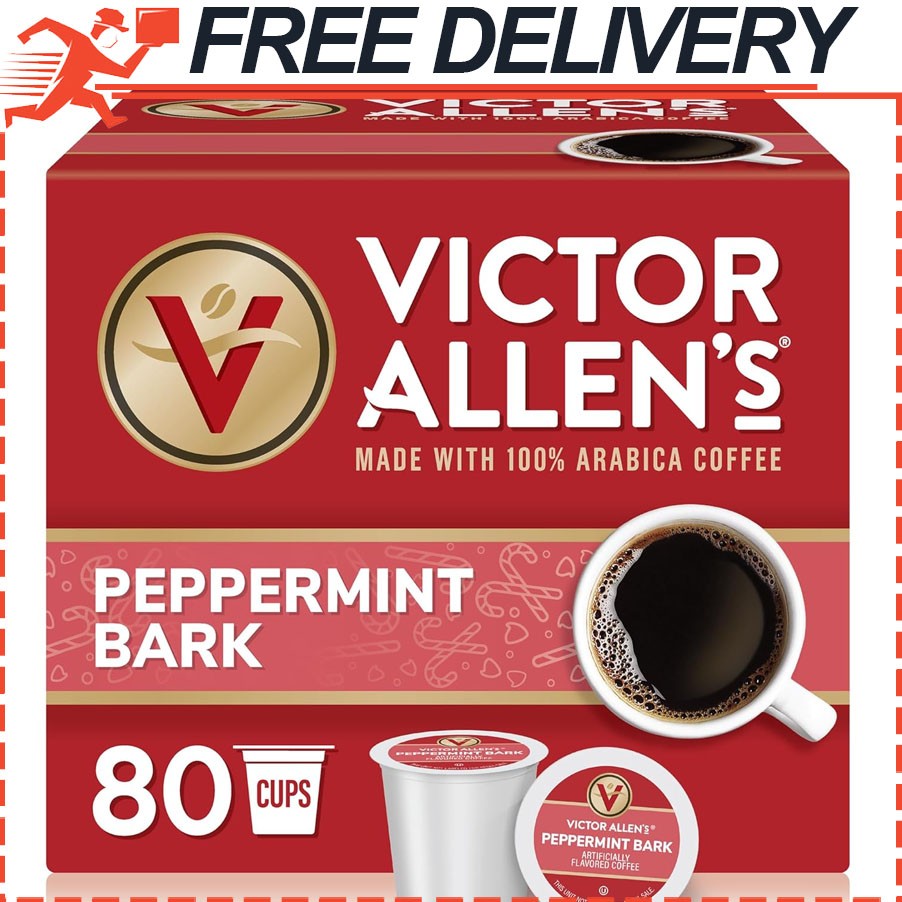 Victor Allens Coffee Peppermint Bark Flavored, Medium Roast, 80Ct, Single Serve gallery