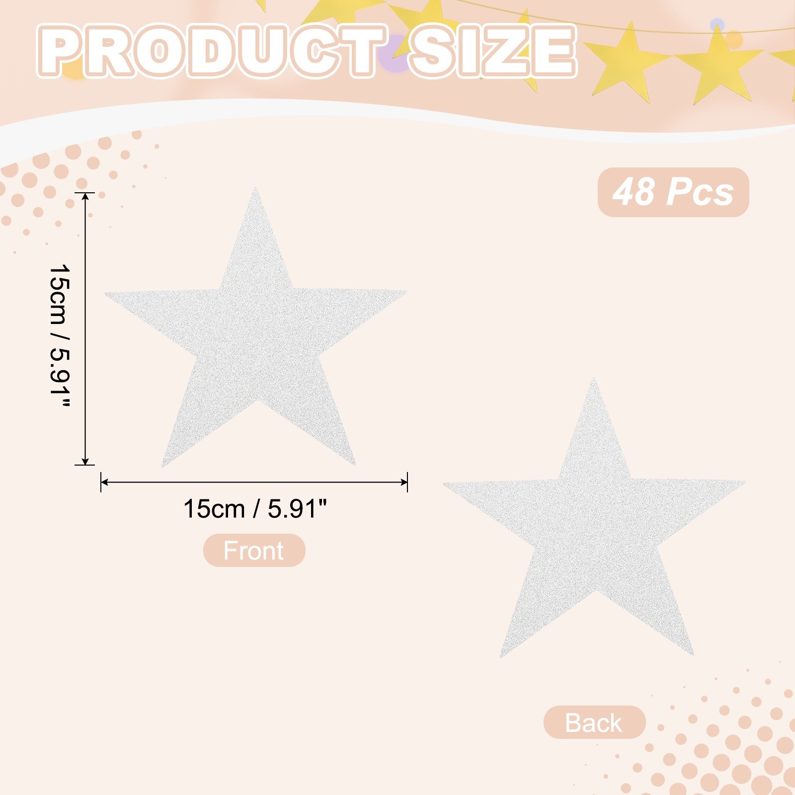 48 Pcs Glitter Star Cutouts, 6 Inch Paper Star Confetti Shiny, Bright Silver gallery