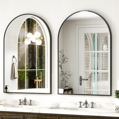 Arched Wall Mirror – 30"x40" Arch Bathroom Mirror Metal 40"L x 30"W Black-1pcs gallery