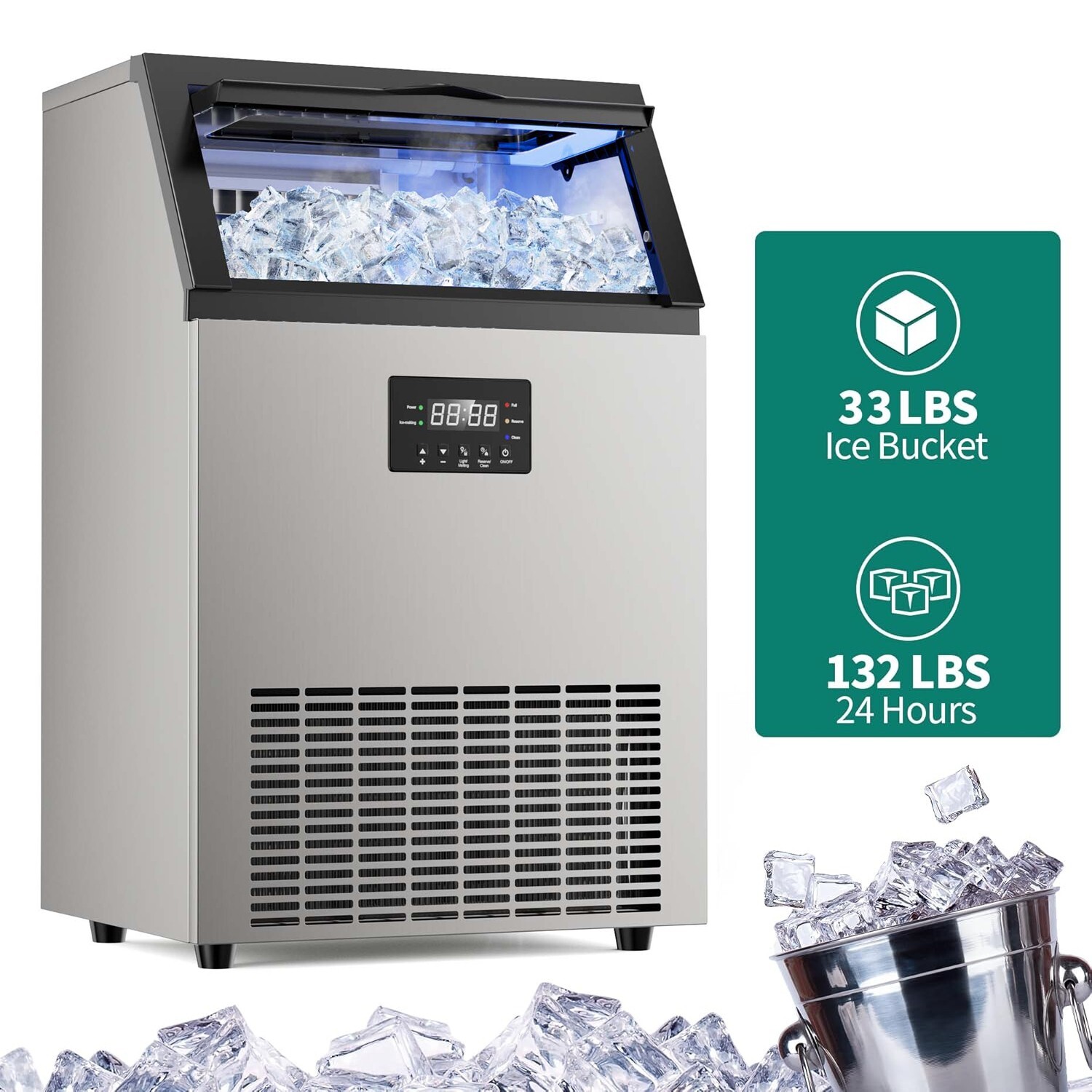 132lb Built-in Commercial Ice Maker S/S Freestanding Ice Cube Machine 45 Cubes gallery