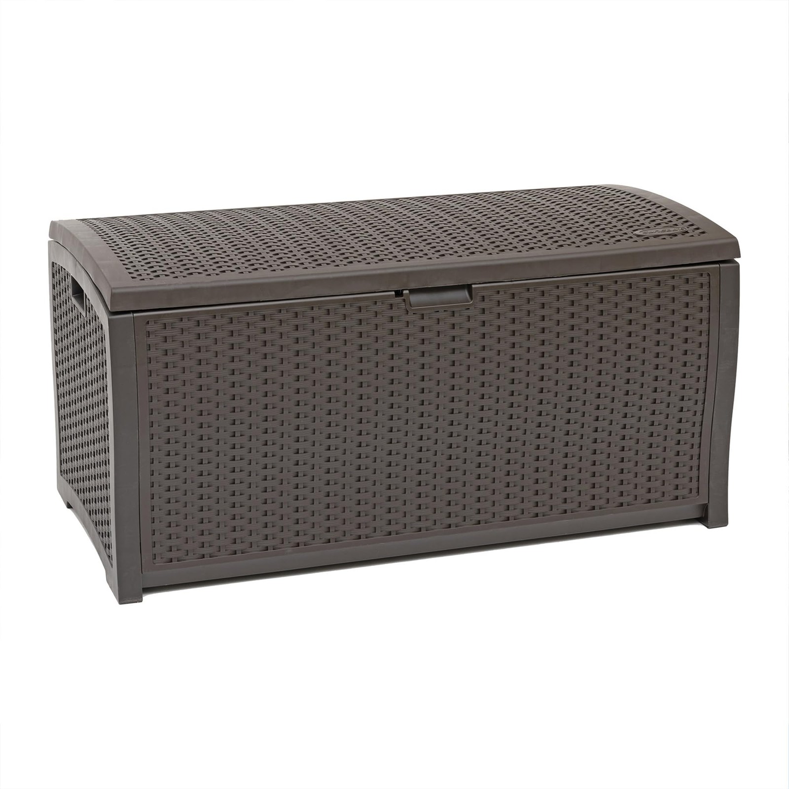 Suncast DBW9200 99 Gallon Outdoor Wicker resin Patio Storage Chest Bin with gallery