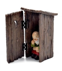 Miniature Fairy Garden Gnome Sitting in Outhouse – Buy 3 Save $5