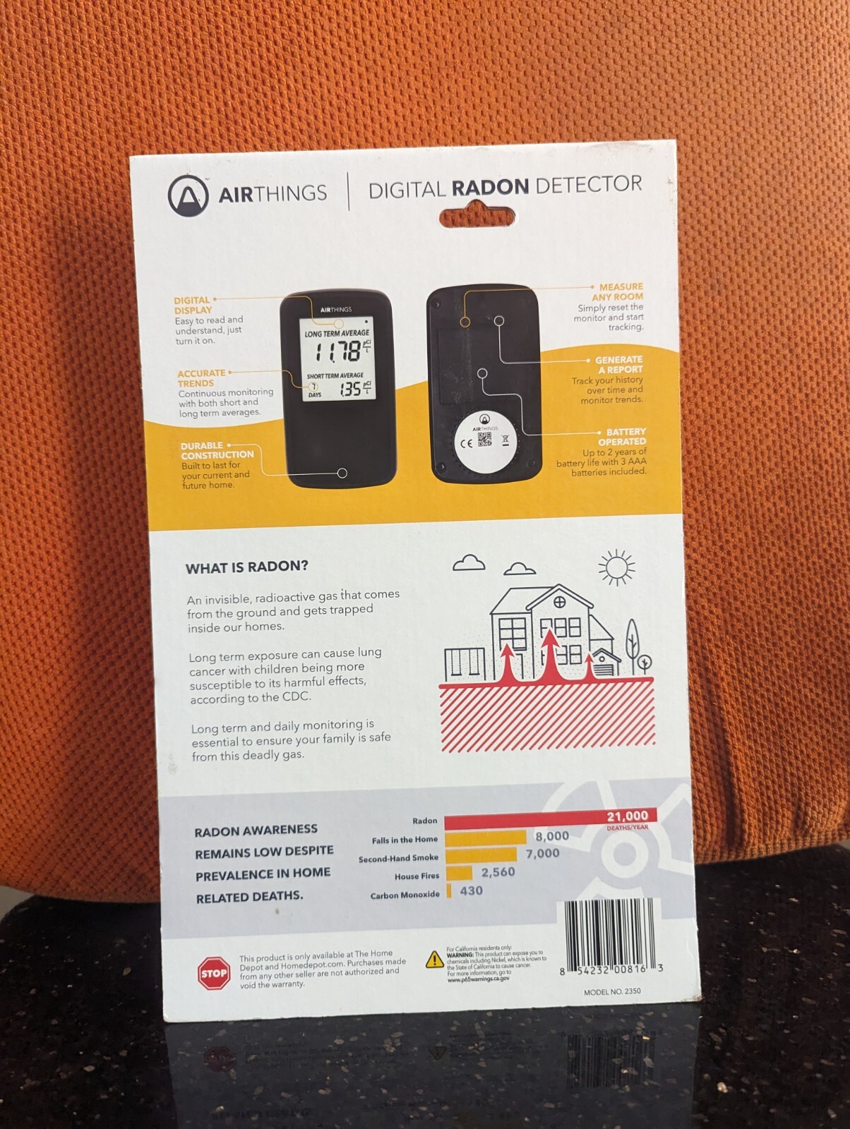 Airthings Battery Operated Digital Radon Detector, BOX DAMAGED gallery