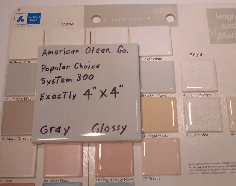 1 pc. *Light Gray* Glossy Ceramic Tile by American Olean; 4" X 4" Exact Size gallery