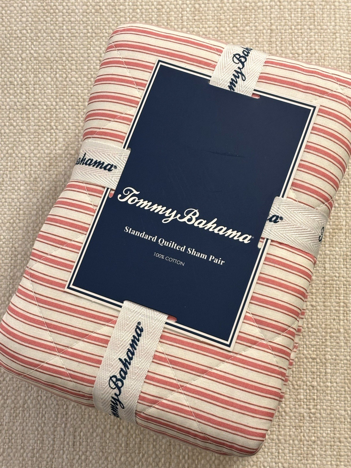 Tommy Bahama STANDARD Quilted Sham 2 PC Set MAKENA STRIPE RED Pink Cotton NEW gallery