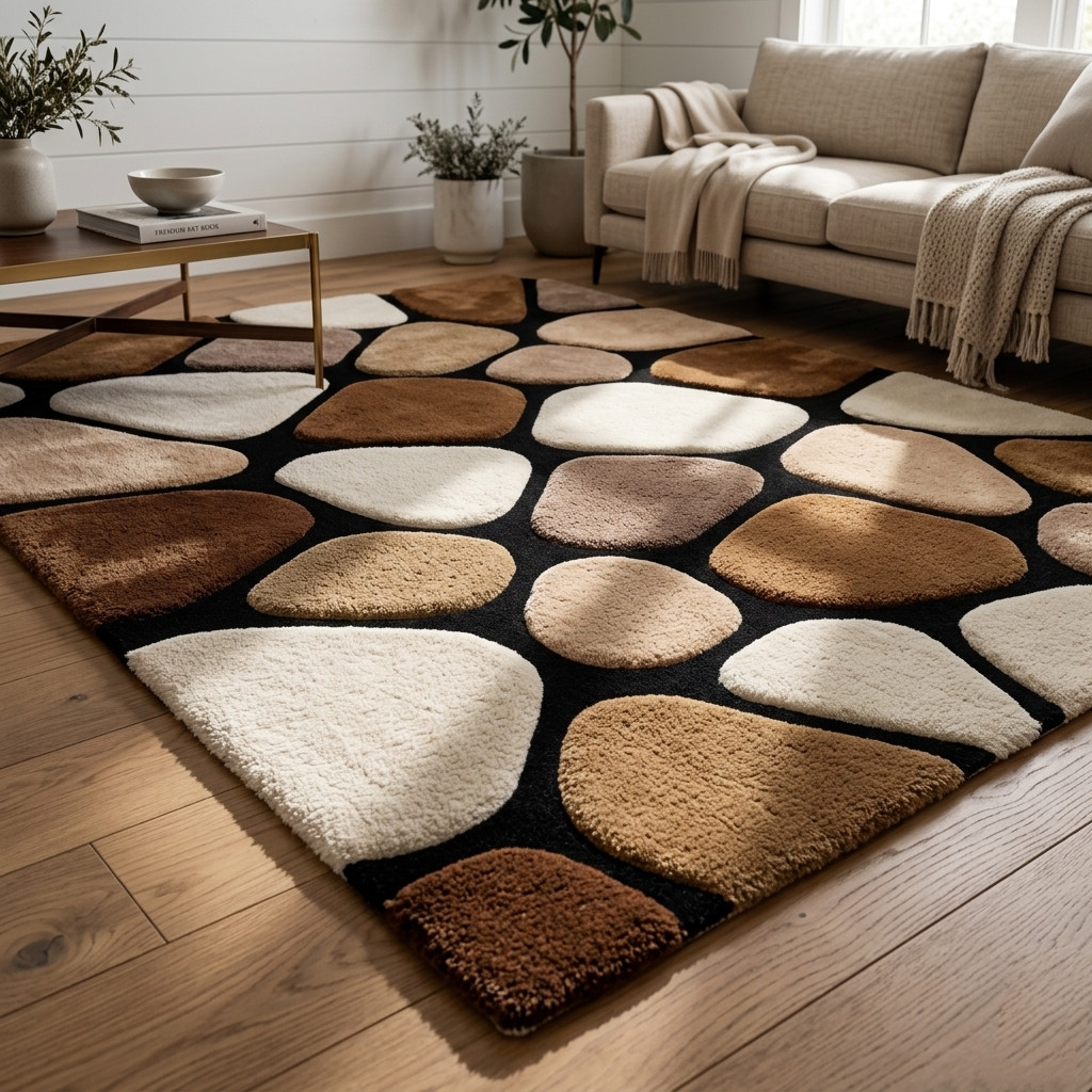 Modern 3D Pebble Wool Rug 5x8 Geometric Brown Area Rugs Living Room Large Carpet gallery