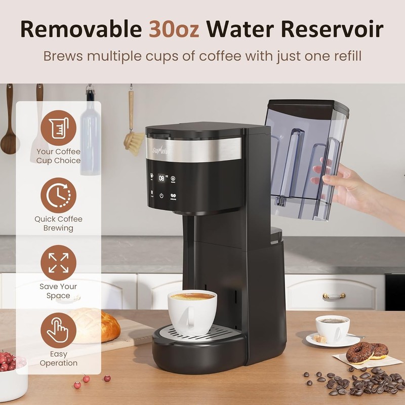 Sunvivi Single Serve Coffee Maker, 30oz Removable Water Reservoir, Black gallery