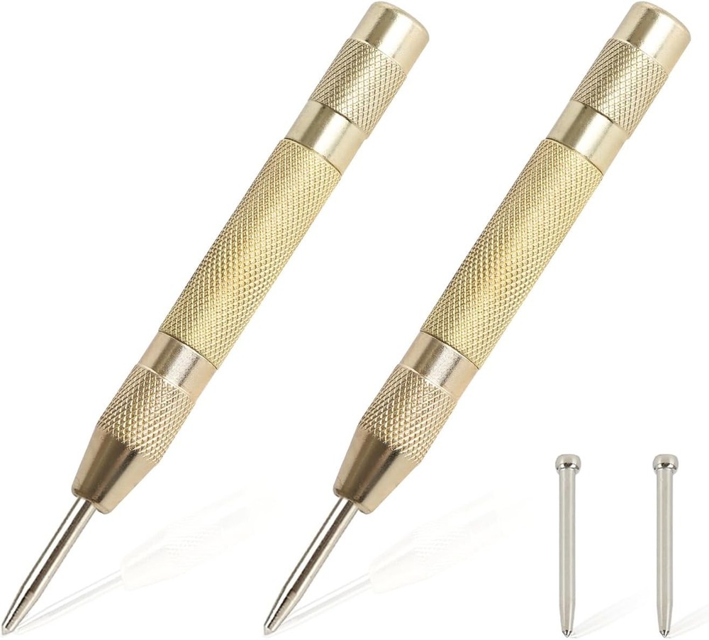 2PCS Automatic Center Punch,5'' Spring Loaded Center Punch, Heavy Duty Steel Adj