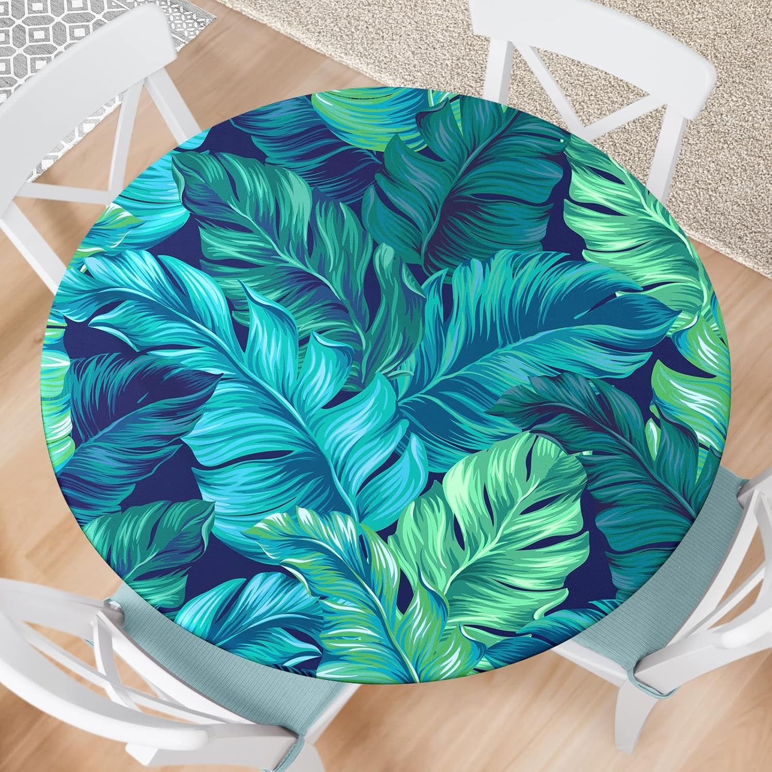 Round Fitted Tablecloth with Elastic Edge Indoor Outdoor Washable Reusable48-52" gallery