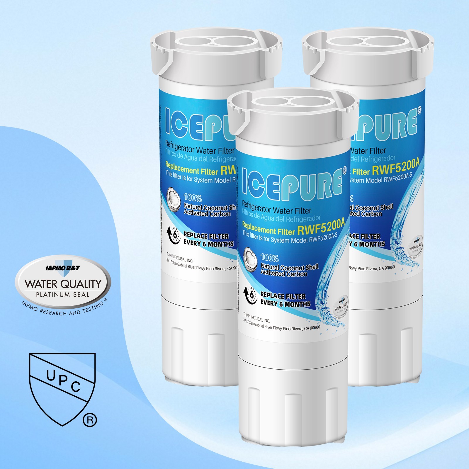 ICEPURE RWF5200A Water Filter Compatible for XWF (NOT XWFE), WR17X30702, 3PACK gallery
