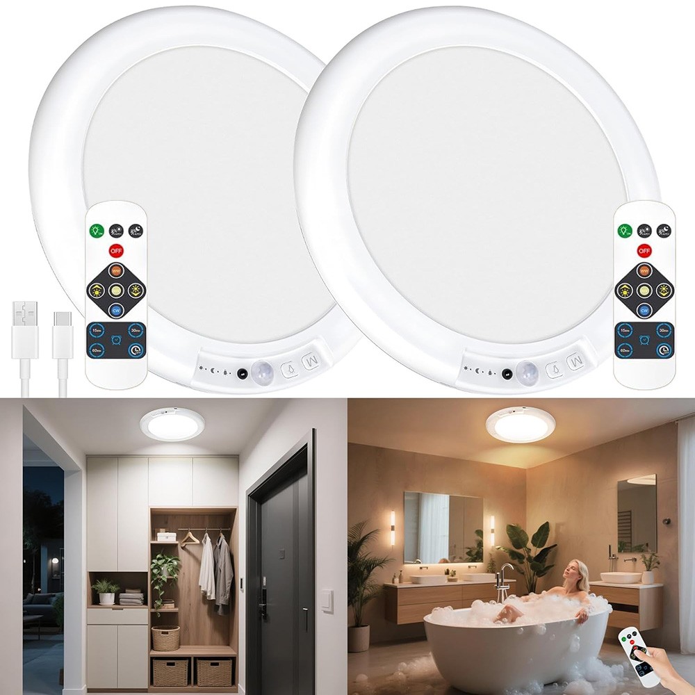 2× Rechargeable Ceiling Lights w/ Remote Wireless Battery Operated Motion Sensor gallery