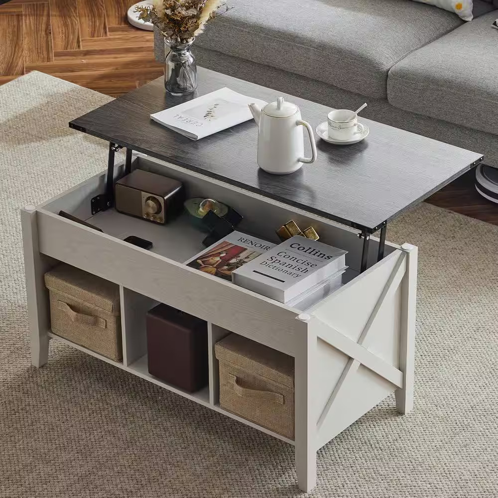 VINGLI 37. 8In Gray Rectangle MDF Coffee Table with Extendable Lifting Function