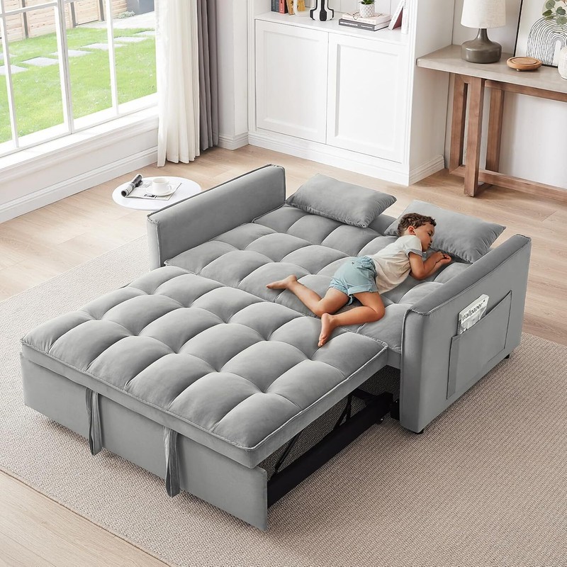 55'' Convertible Futon Sofa Bed Loveseat Sleeper Sofa Couch w/Pull-Out Sofa Bed gallery