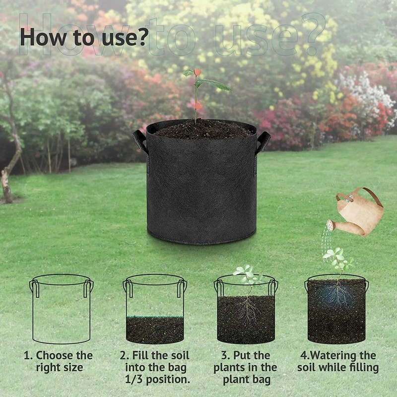 10 Pack Fabric Grow Pots Round Aeration Plant Pots Grow Bags 1-20 Gallon Black gallery