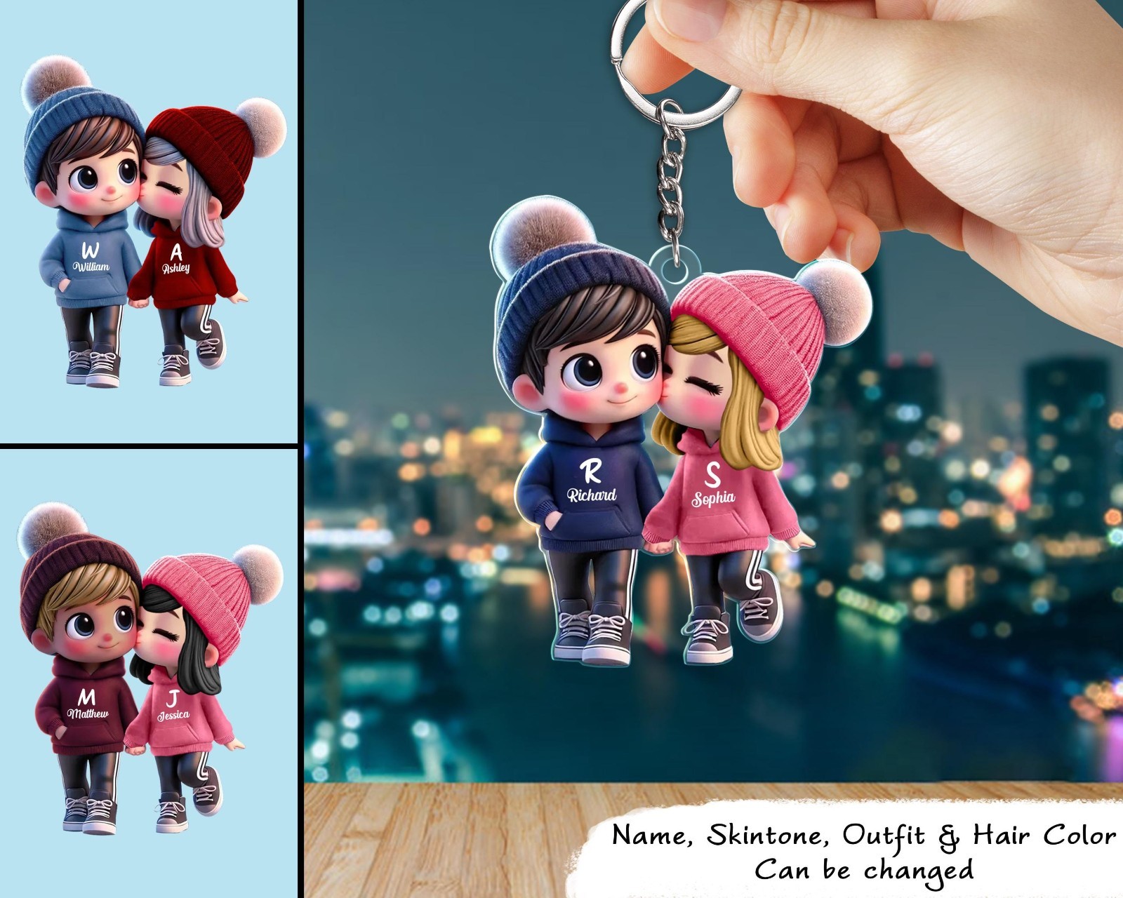 Cute Couple Cartoon Keychain – Capture Your Sweet Moments, Add Custom Names gallery
