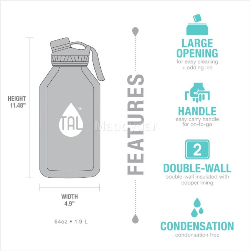 TAL Ranger 64 Oz Solid Print Stainless Steel Water Bottle With Wide Mouth Lid gallery