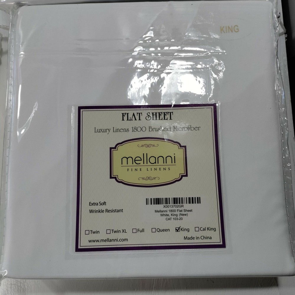 Mellanni 1800 King Flat Bed Sheet White Soft Brushed Microfiber NEW