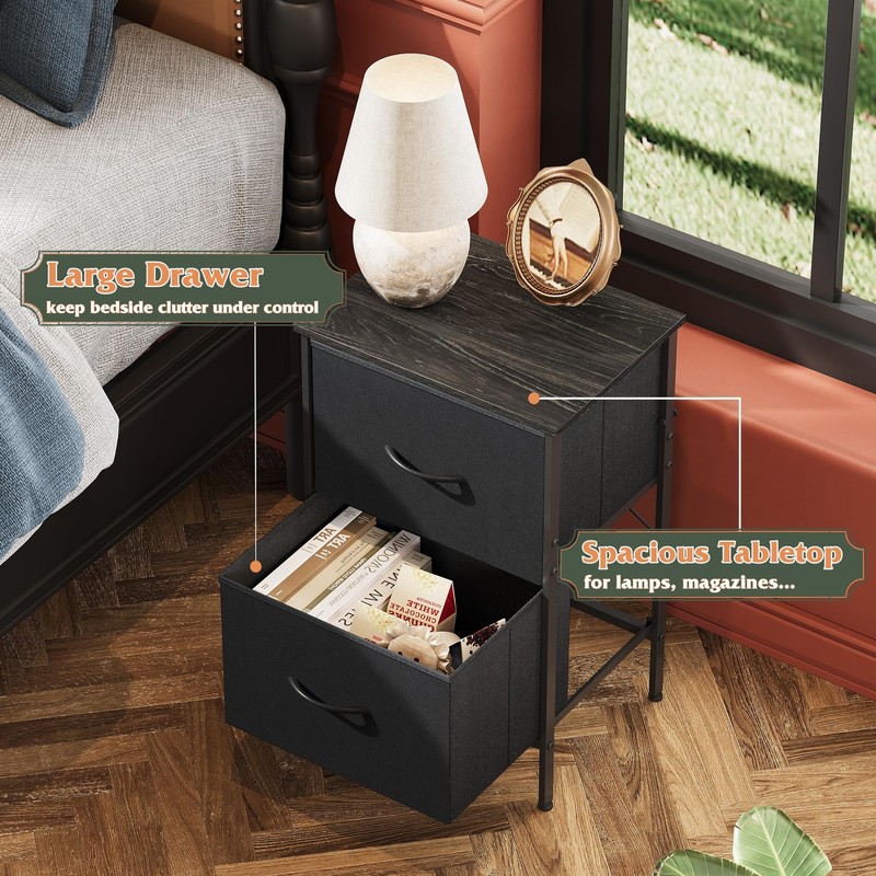 Black Night Stand Nightstand with 2 Drawers Small Dresser for Bedroom Bedside... gallery
