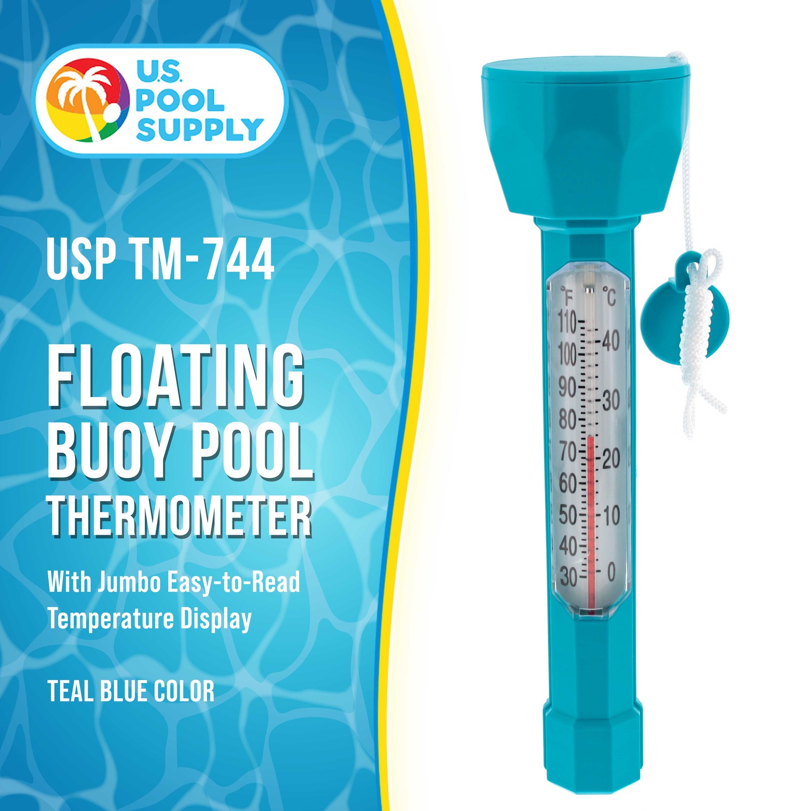 U.S. Pool Supply Teal Floating Buoy Pool Thermometer Jumbo Temperature Display gallery