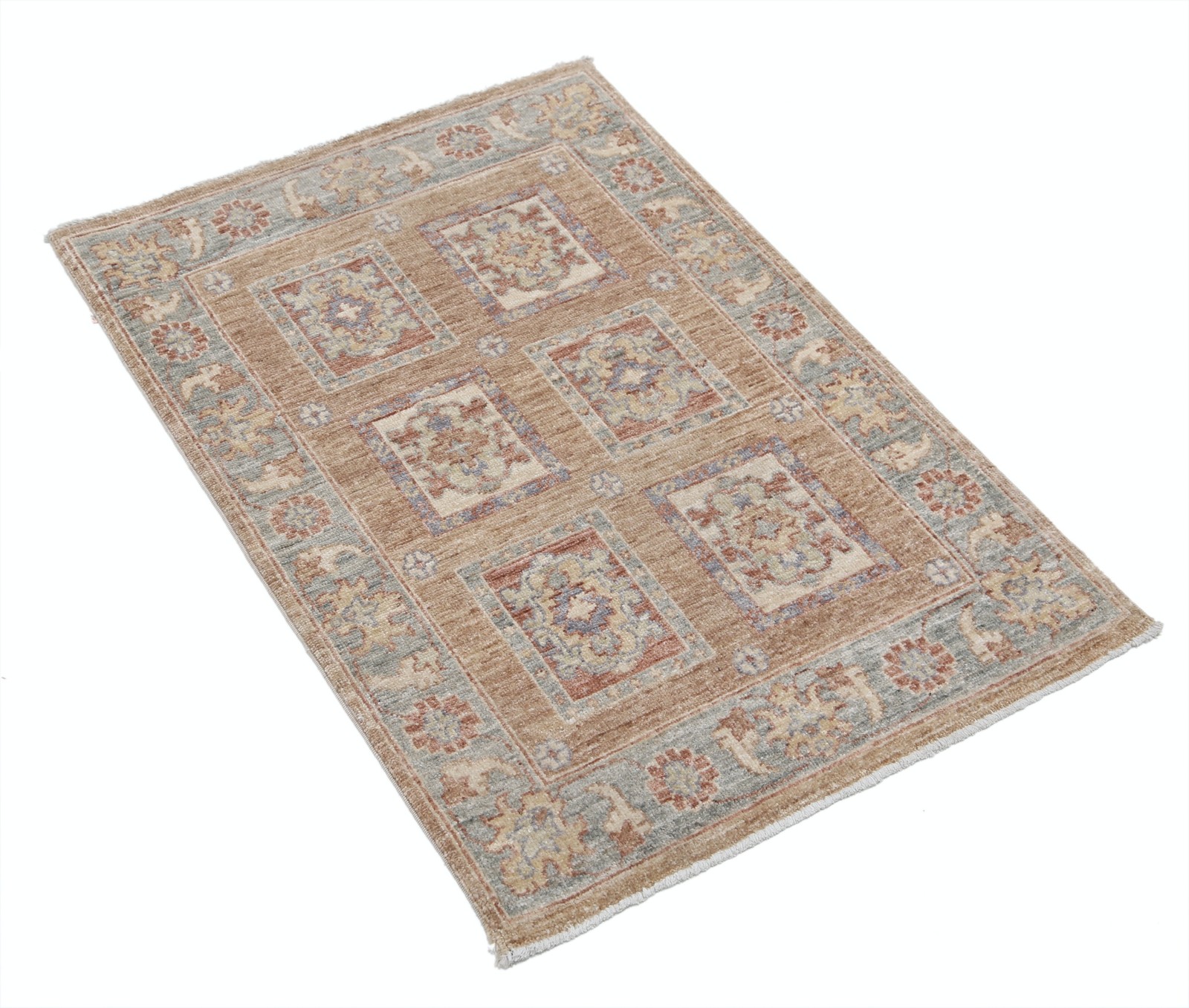 2x3 ft Hand Knotted Red, Tan, Light Blue and Ivory Turkish Wool Area Rug gallery