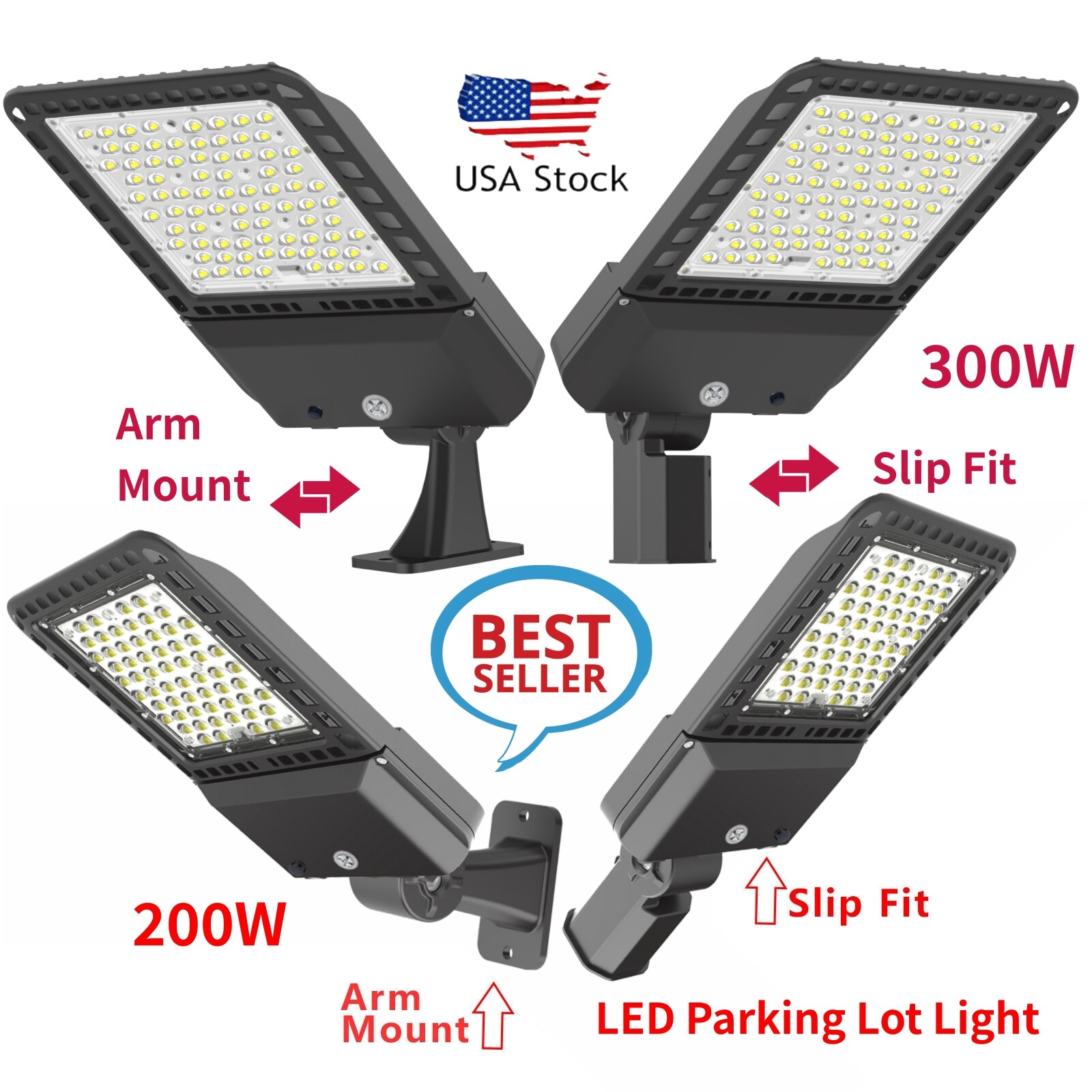 200/300W LED Parking Lot Light Commercial Outdoor IP65 Shoebox Street Pole Lamp gallery