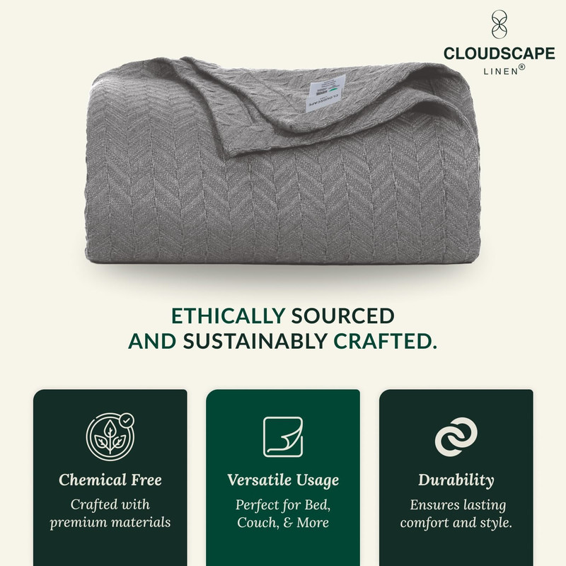 CLOUDSCAPE King Size Cotton Blanket, Soft Herringbone Weave, All Season gallery