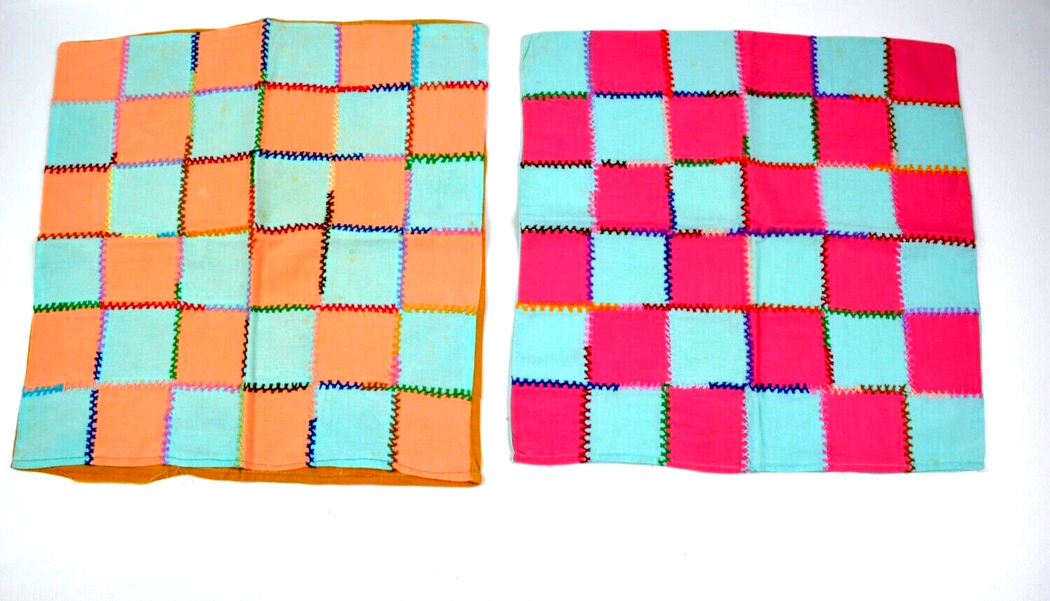 Handmade Patchwork Sofa Pillow Covers Pink & Blue / Orange Blue 14" x 15" gallery