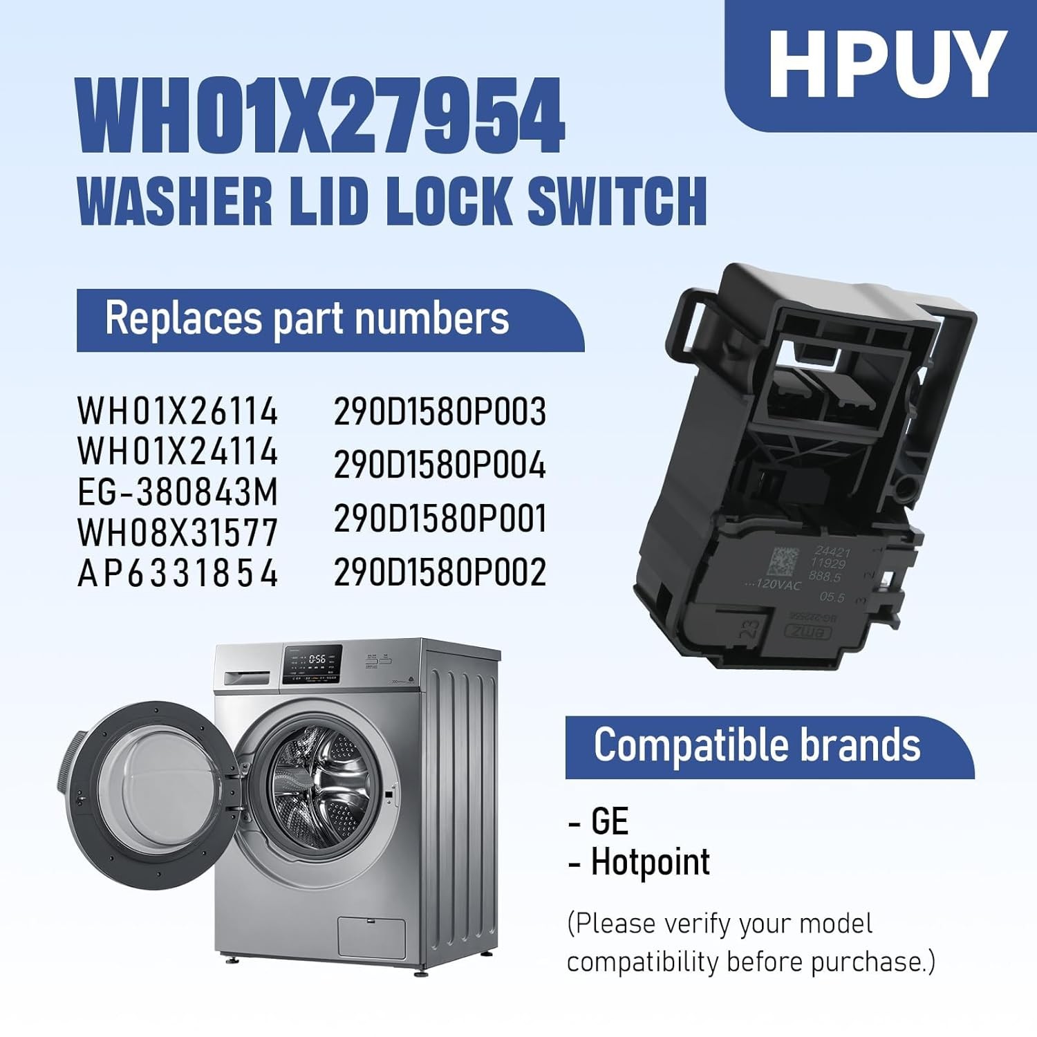 Washer Lid Lock Switch For GE GTW465ASN1WW GTW330ASK3WW GTW460ASJ3WW Top Load gallery