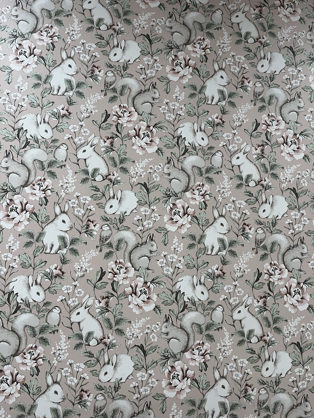 2 Rolls traditional Wallpaper. Rose With Flowers, Squirrels, Bunnies & Birds. gallery